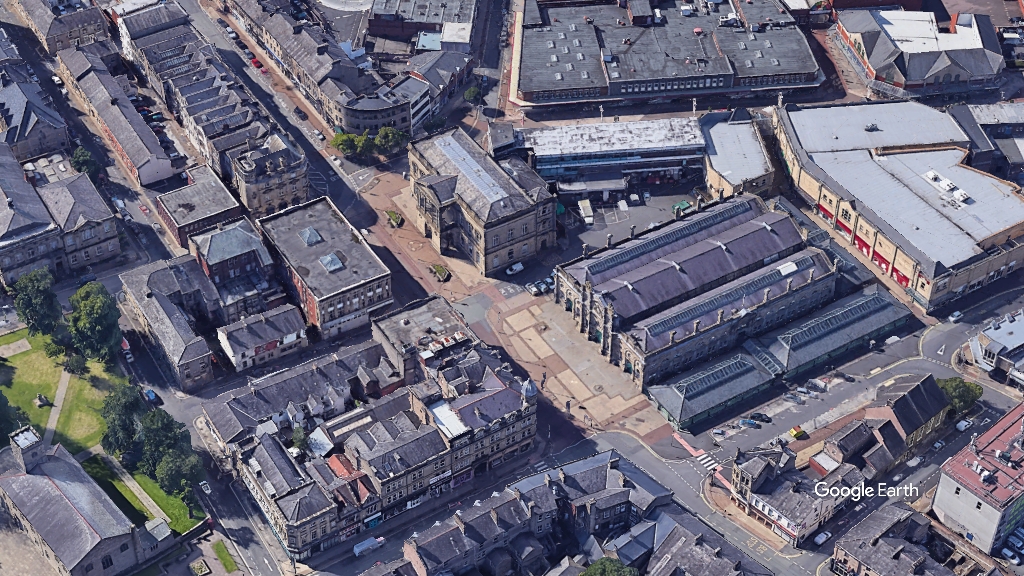 Accrington town centre Hyndburn p.Google Earth snapshot