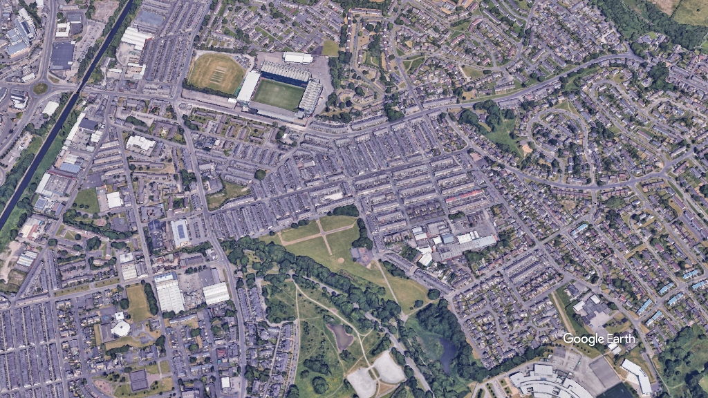 Burnley, Burnley, c Google Earth snapshot