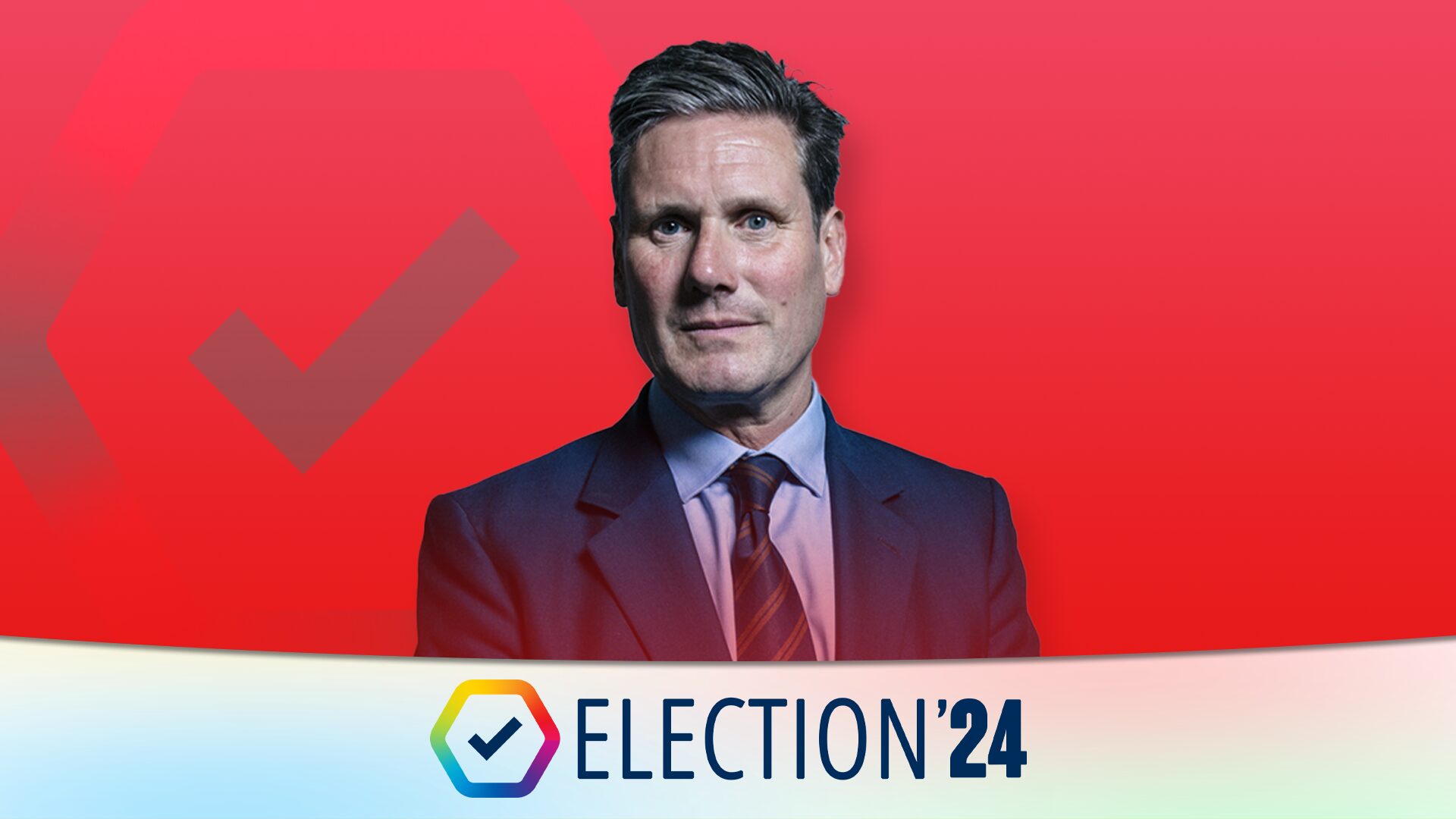 Sir Keir Starmer against a 'Labour red' background